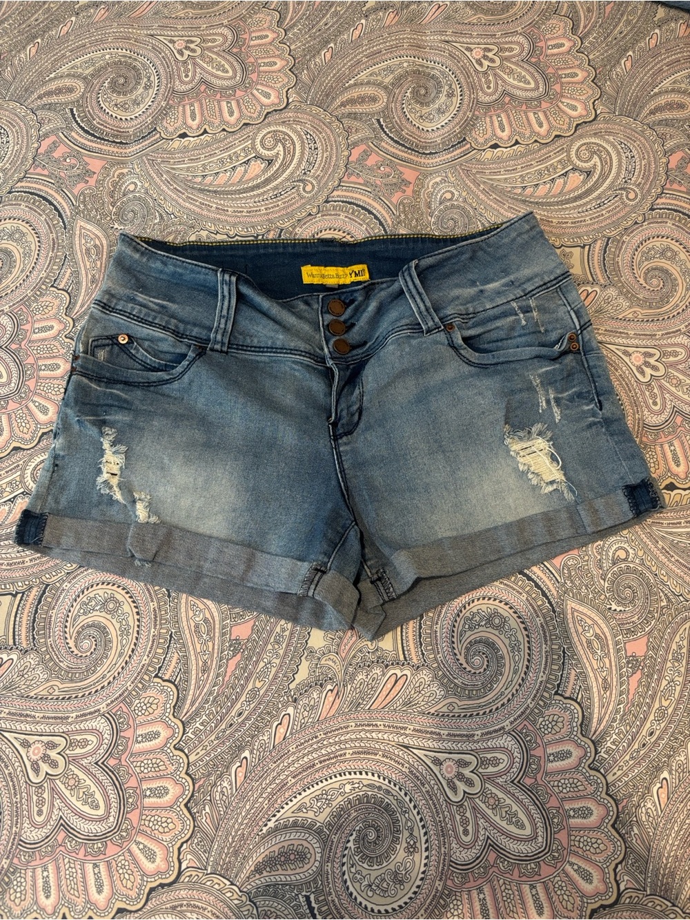 YMI Blue Distressed Roll-Cuff Denim Shorts